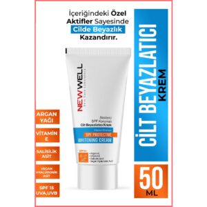 کرم سفید کننده نیوول NEWWELL با SPF15 حاوی سالیسیلیک اسید و روغن آرگان ۵۰ میل: روشن کننده، مرطوب کننده و محافظت کننده پوست در برابر آفتاب