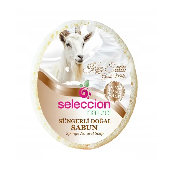 Seleccion goat milk naturel Sungerli Dogal Sabun Sponge Naturel Soap 150g صابون اسفنجی شیر بز سلکشن 150 گرم - Image 1