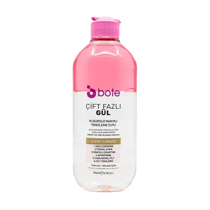 BOTE ÇİFT FAZLI GÜL MAKYAJ TEMİZLEME SUYU 400ML میسلارواتر دوفاز گل رز بوته 400 میل