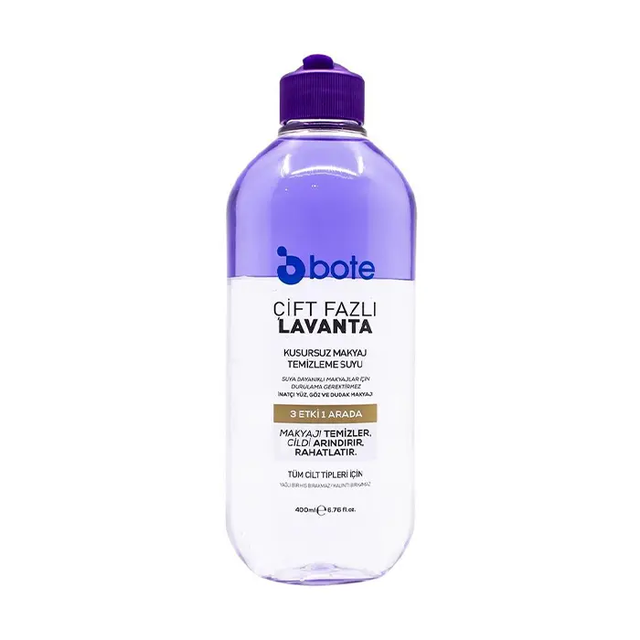 BOTE ÇİFT FAZLI LAVANTA MAKYAJ TEMİZLEME SUYU 400Ml میسلارواتر دوفاز اسطوخودوس بوته 400 میل