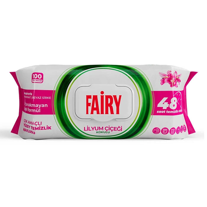 Fairy surface wipes, lily cicegi model, 100 sheets دستمال مرطوب مخصوص سطوح فیری مدل lilyum cicegi 100 برگی