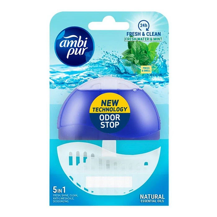 Ambi Pur Toilet Deodorant and Descaler, Fresh Water and Mint Scent, 55 ml خوشبوکننده و جرمگیر توالت فرنگی ambi pur رایحه آب تازه و نعنا 55 میل